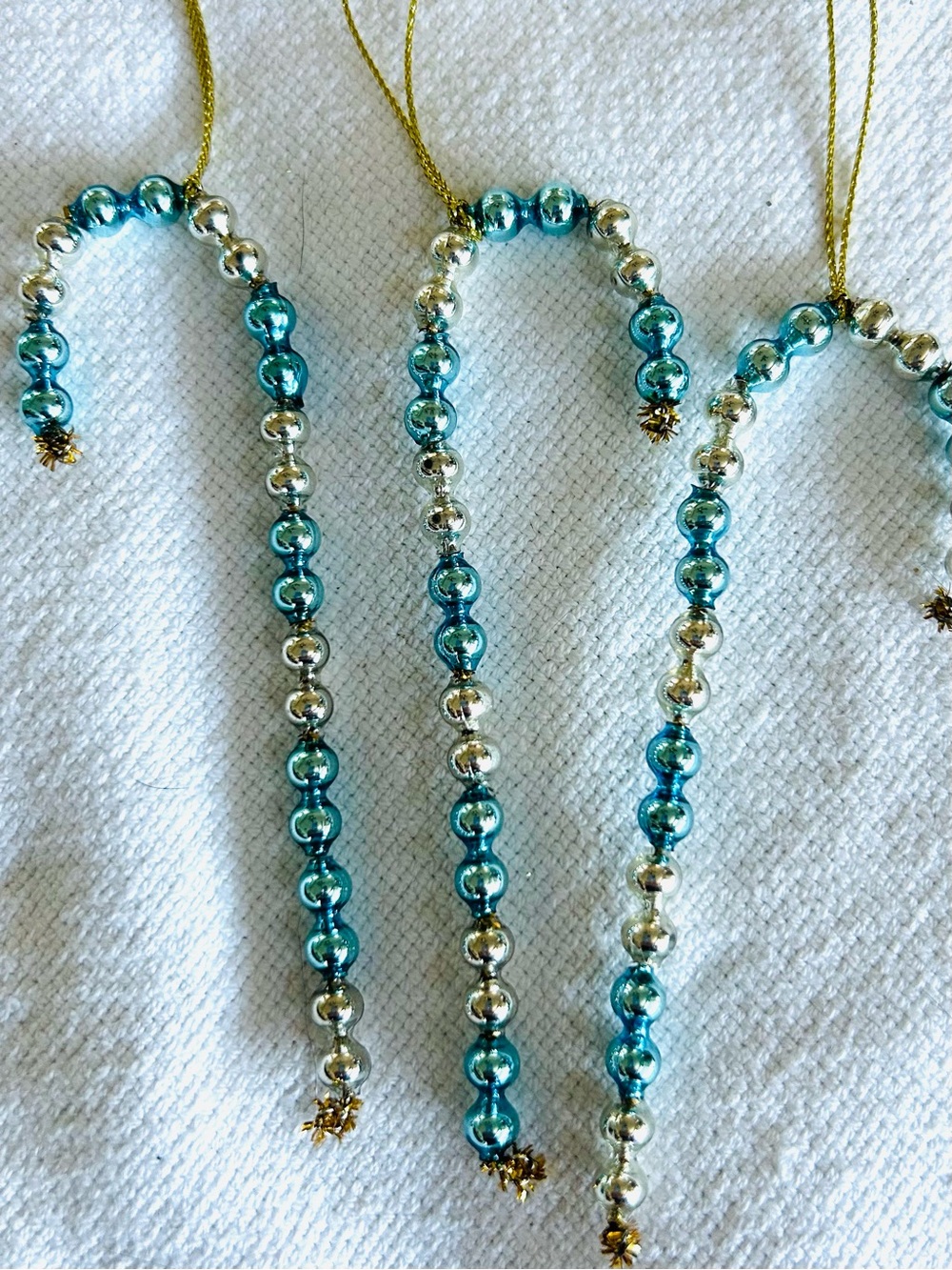 🎄 Mini Vintage repurposed Mercury glass garland bead candy cane Christmas orni